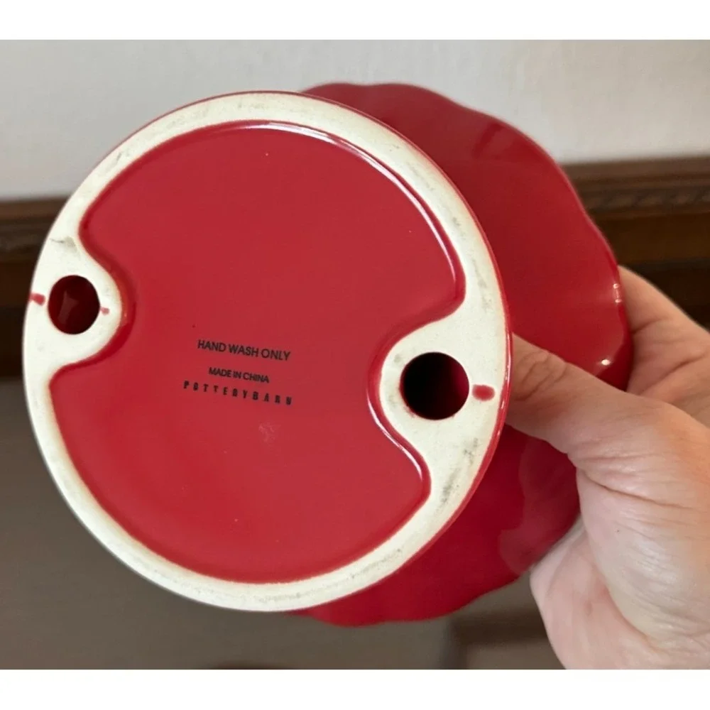Pottery Barn Red Ceramic Dessert Stand XOXO Love Themed Small Pedestal
